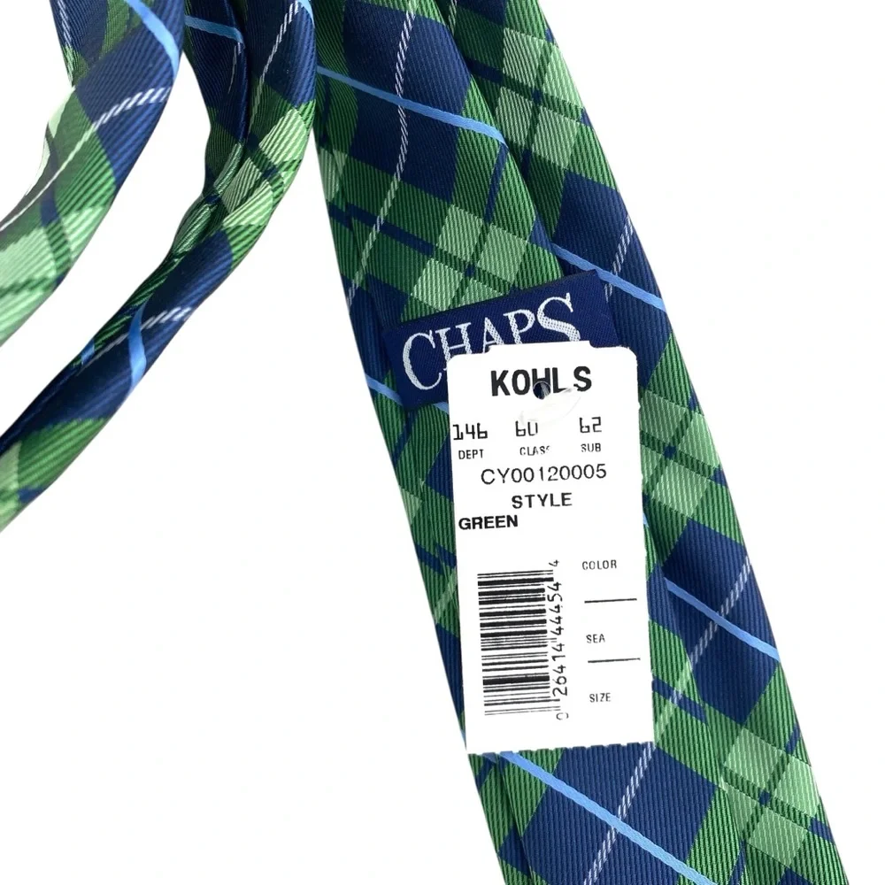 Chaps Boys Parker Blue Green Plaid Tie New